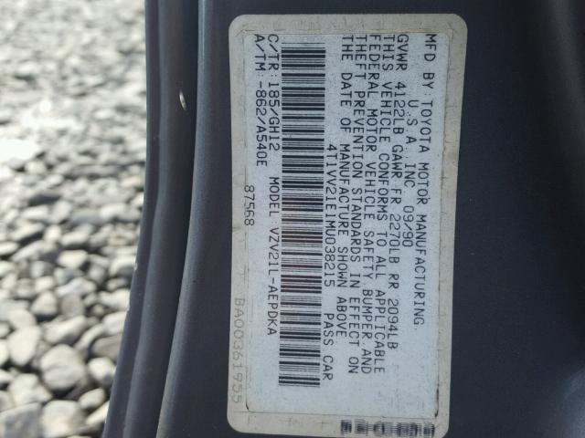 4T1VV21E1MU038215 - 1991 TOYOTA CAMRY DLX 青绿色 照片 10