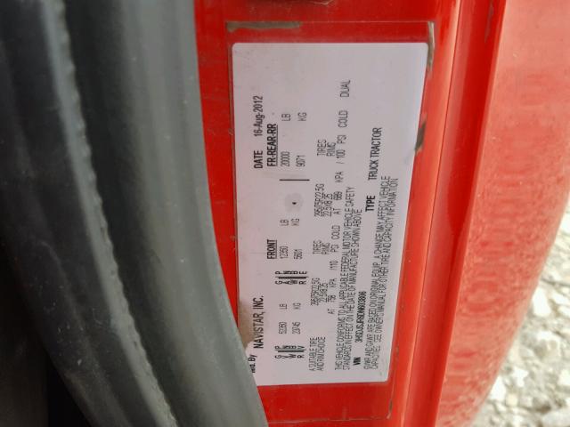 3HSDJSJR6DN603806 - 2013 INTERNATIONAL PROSTAR أحمر صورة 10