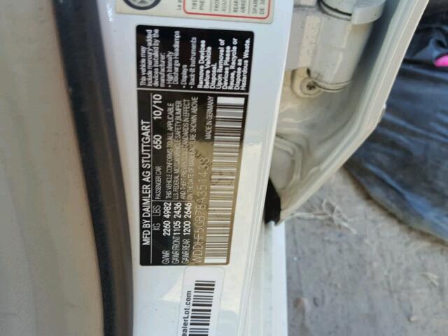 WDDHF5GB7BA351433 - 2011 MERCEDES-BENZ E WHITE photo 10