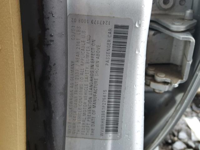 WVWRH63B51P275615 - 2001 VOLKSWAGEN PASSAT GLX 银色 照片 10