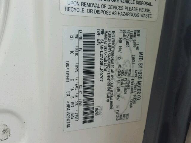 5LMFL27528LJ09707 - 2008 LINCOLN NAVIGATOR WHITE photo 10