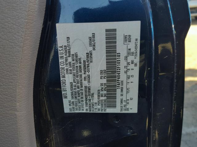 1FAFP40452F105185 - 2002 FORD MUSTANG BLUE photo 10