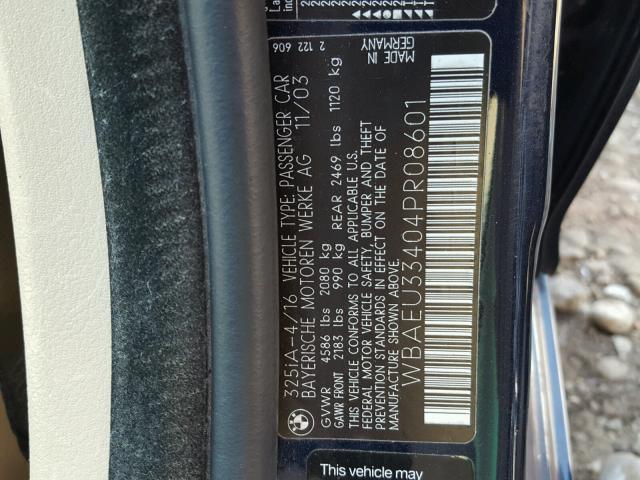 WBAEU33404PR08601 - 2004 BMW 325 XI BLUE photo 10