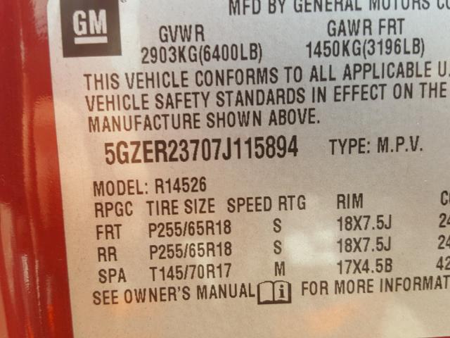 5GZER23707J115894 - 2007 SATURN OUTLOOK XR მუქწითელი ფოტო 10