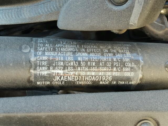 JKAENED11HDA01926 - 2017 KAWASAKI EN650 D BLACK photo 10