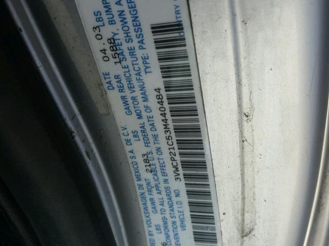 3VWCP21C53M440484 - 2003 VOLKSWAGEN NEW BEETLE 银色 照片 10