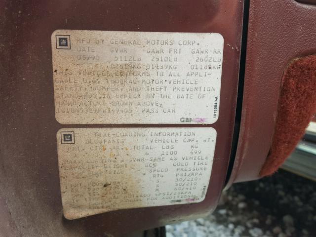 1G1BN53E9MW149405 - 1991 CHEVROLET CAPRICE CL 栗色 照片 10