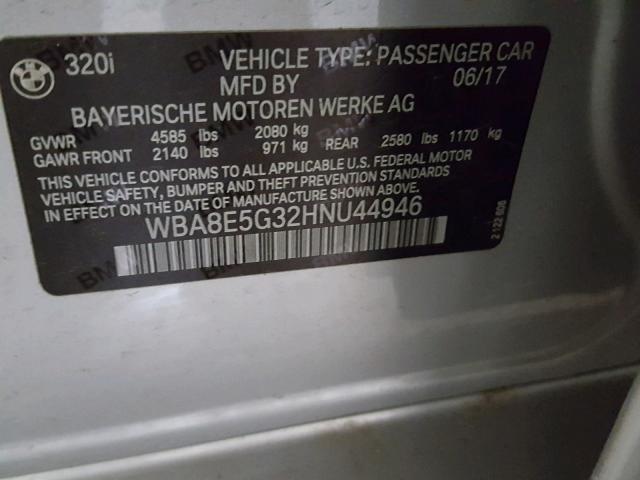 WBA8E5G32HNU44946 - 2017 BMW 320 XI SILVER photo 10