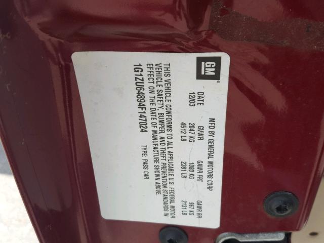 1G1ZU64894F147024 - 2004 CHEVROLET MALIBU MAX 红色 照片 10