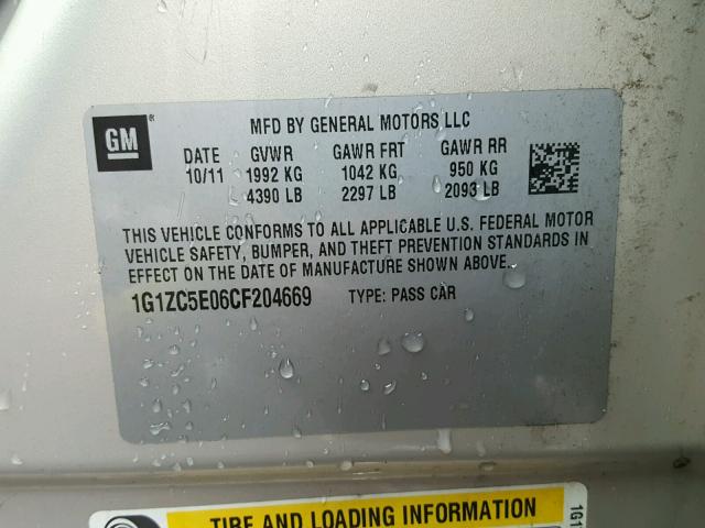 1G1ZC5E06CF204669 - 2012 CHEVROLET MALIBU 1LT TAN photo 10