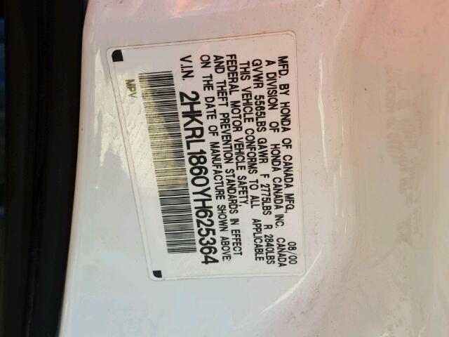 2HKRL1860YH625364 - 2000 HONDA ODYSSEY WHITE photo 10