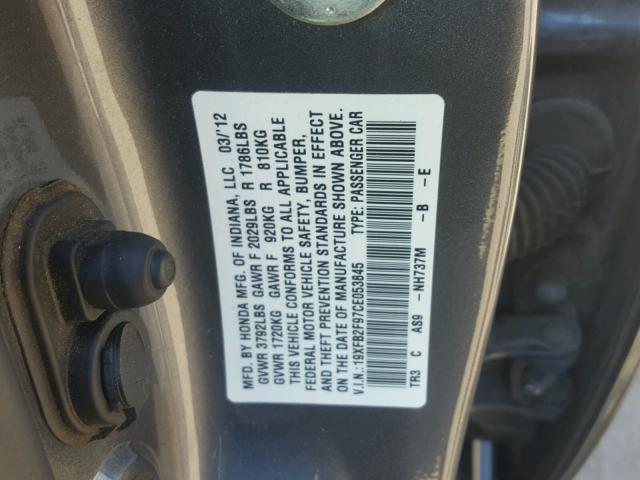 19XFB2F97CE053845 - 2012 HONDA CIVIC EXL GRAY photo 10