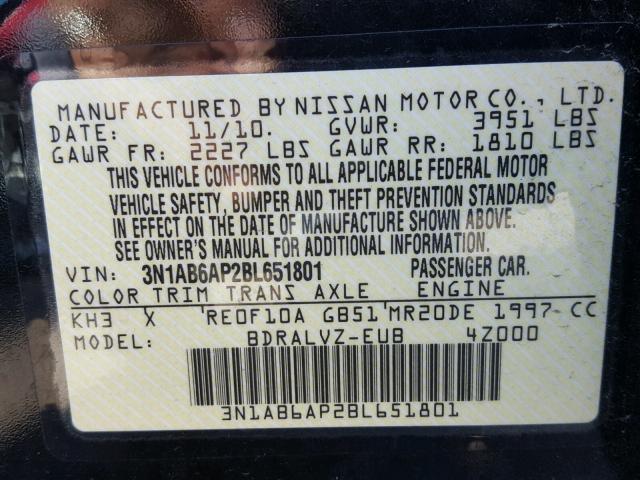 3N1AB6AP2BL651801 - 2011 NISSAN SENTRA 2.0 BLACK photo 10