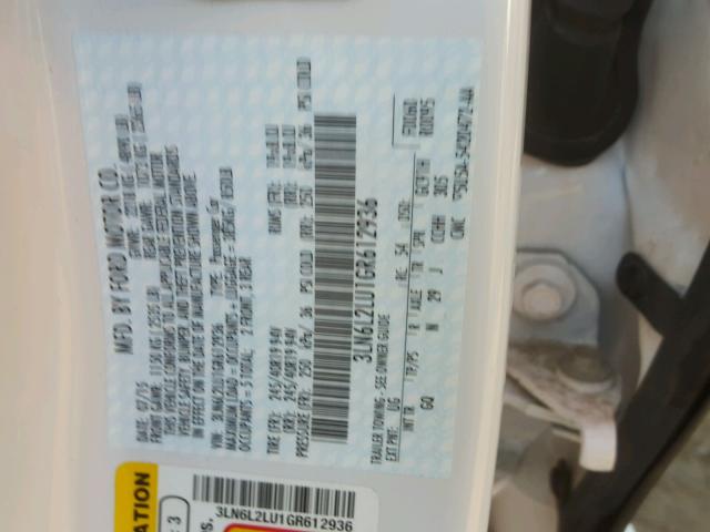 3LN6L2LU1GR612936 - 2016 LINCOLN MKZ Սպիտակ լուսանկար 10