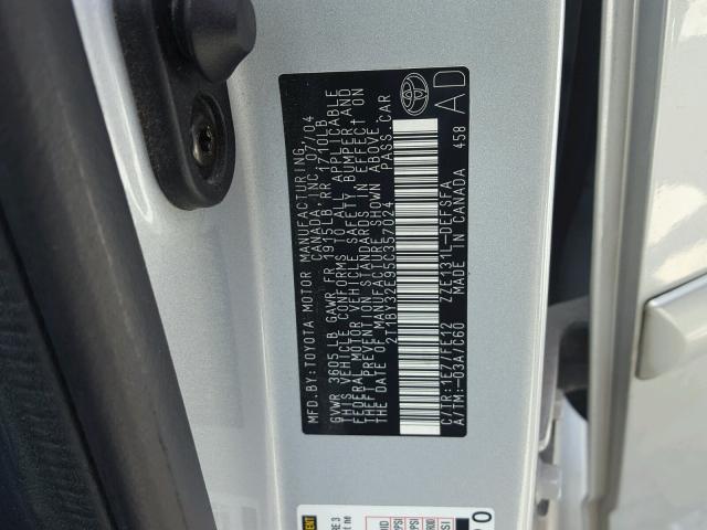 2T1BY32E95C357024 - 2005 TOYOTA COROLLA XR 银色 照片 10