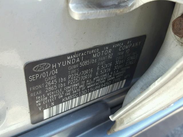 KM8SC13D15U869450 - 2005 HYUNDAI SANTA FE SILVER photo 10