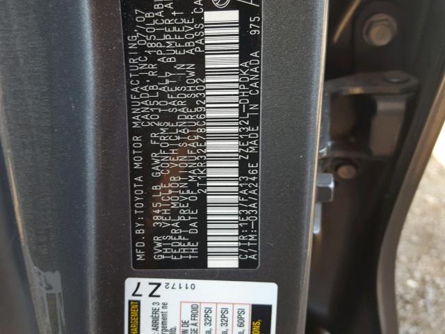 2T1KR32E78C692302 - 2008 TOYOTA MATRIX 灰色 照片 10