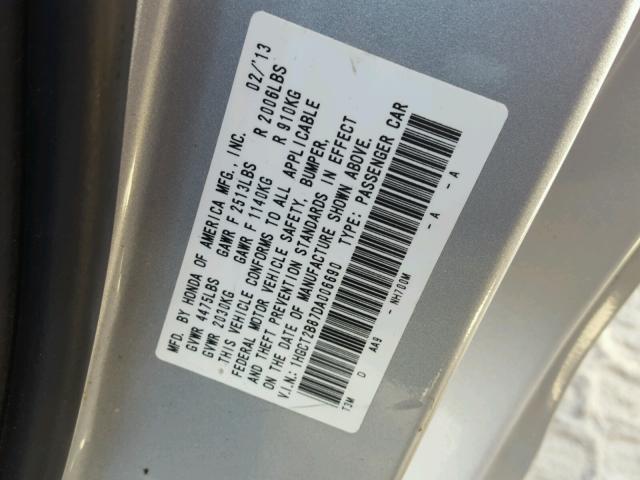 1HGCT2B87DA006690 - 2013 HONDA ACCORD EXL SILVER photo 10