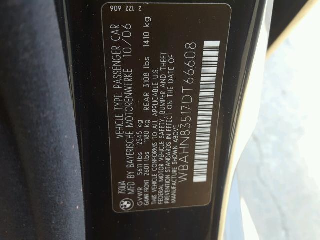 WBAHN83517DT66608 - 2007 BMW 750 BLACK photo 10