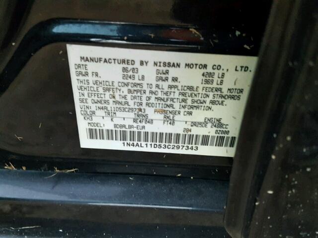 1N4AL11D53C297343 - 2003 NISSAN ALTIMA BAS BLACK photo 10