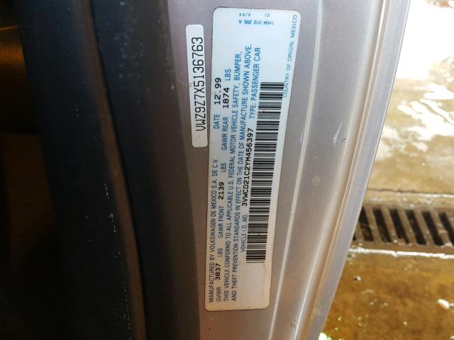 3VWCD21C2YM456397 - 2000 VOLKSWAGEN NEW BEETLE ვერცხლისფერი ფოტო 10