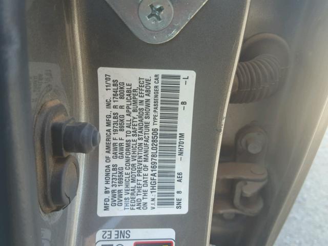 1HGFA16978L028506 - 2008 HONDA CIVIC EXL 灰色 照片 10