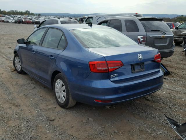 3VW2K7AJ6FM255225 - 2015 VOLKSWAGEN JETTA BASE BLUE photo 3