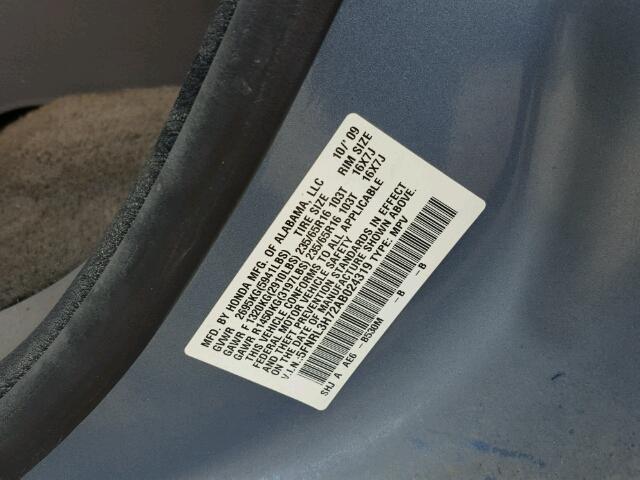 5FNRL3H72AB024319 - 2010 HONDA ODYSSEY BLUE photo 10