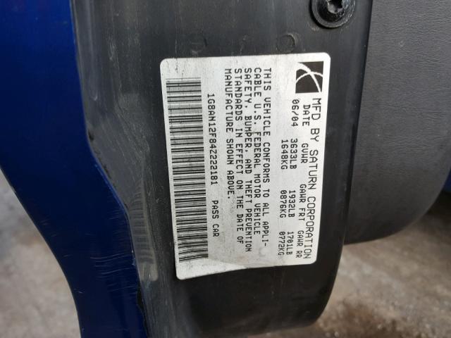 1G8AN12F84Z222181 - 2004 SATURN ION LEVEL BLUE photo 10