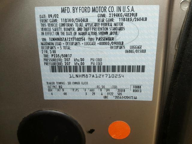 1LNHM87A12Y710254 - 2002 LINCOLN LS 银色 照片 10