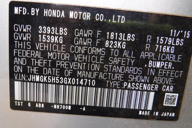 JHMGK5H53GX014710 - 2016 HONDA FIT فضي صورة 10