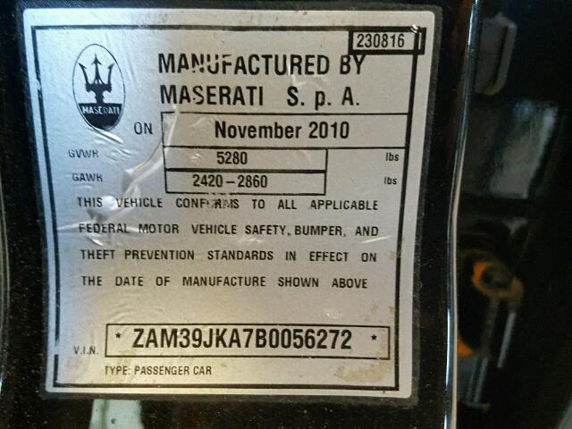 ZAM39JKA7B0056272 - 2011 MASERATI QUATTROPOR BLACK photo 10