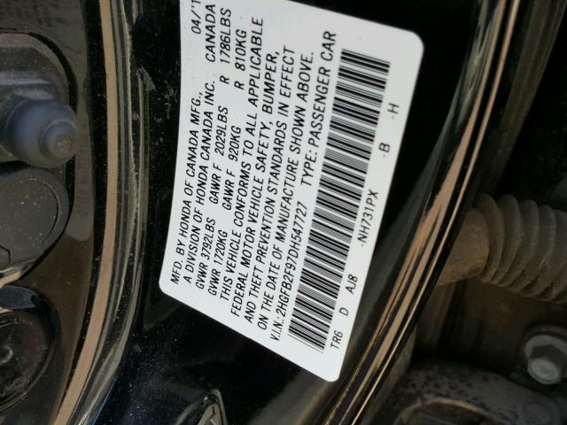 2HGFB2F97DH547727 - 2013 HONDA CIVIC EXL 黑色 照片 10