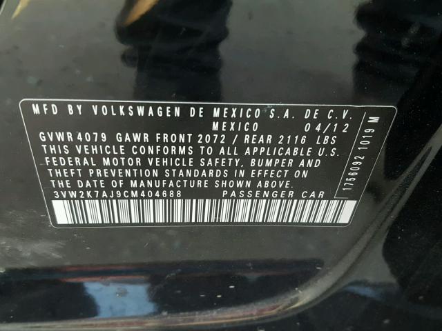 3VW2K7AJ9CM404688 - 2012 VOLKSWAGEN JETTA BASE Սև լուսանկար 10