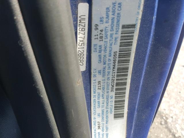 3VWCD21C1YM446055 - 2000 VOLKSWAGEN NEW BEETLE 蓝色 照片 10