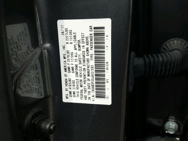 19UUB3F55JA001593 - 2018 ACURA TLX TECH GRAY photo 10