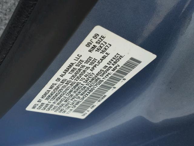 5FNRL3H2XAB017526 - 2010 HONDA ODYSSEY LX BLUE photo 10