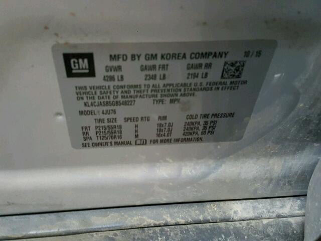 KL4CJASB5GB548227 - 2016 BUICK ENCORE SILVER photo 10