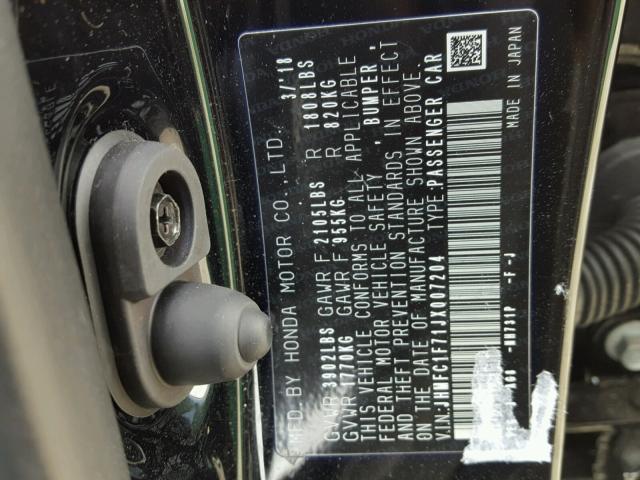 JHMFC1F71JX007204 - 2018 HONDA CIVIC EXL BLACK photo 10