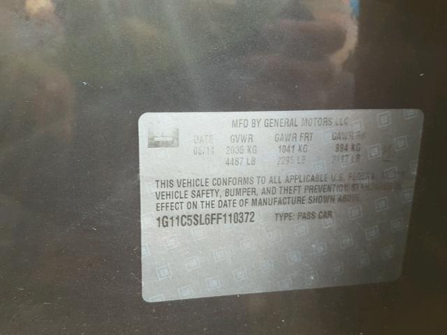 1G11C5SL6FF110372 - 2015 CHEVROLET MALIBU 1LT გრაფიტი ფოტო 10