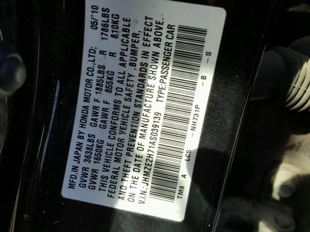 JHMZE2H71AS039139 - 2010 HONDA INSIGHT EX BLACK photo 10