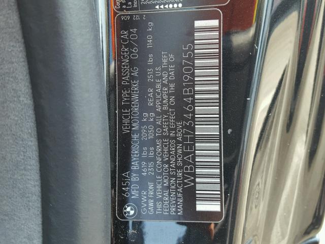 WBAEH73464B190755 - 2004 BMW 645 CI AUT BLACK photo 10