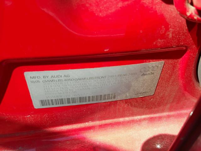 WAUDF78E76A122122 - 2006 AUDI A4 2.0T QU RED photo 10