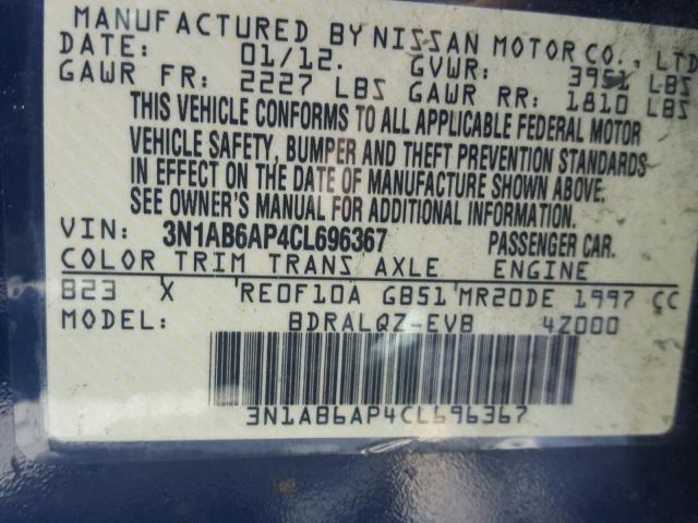 3N1AB6AP4CL696367 - 2012 NISSAN SENTRA 2.0 BLUE photo 10