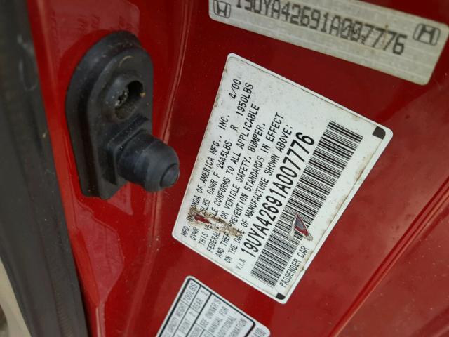 19UYA42691A007776 - 2001 ACURA 3.2CL TYPE RED photo 10