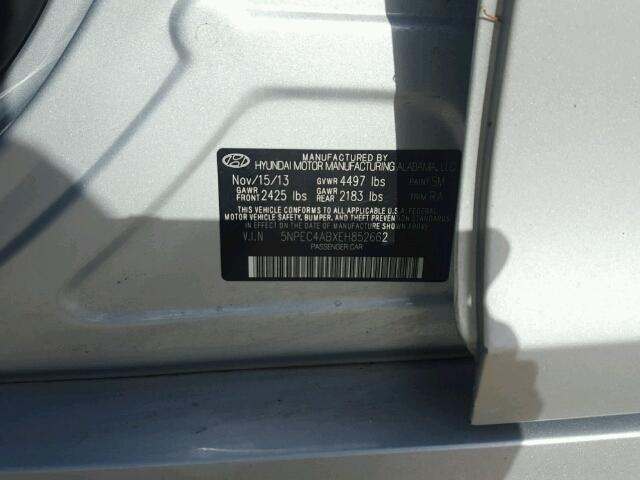 5NPEC4ABXEH852662 - 2014 HYUNDAI SONATA SE SILVER photo 10