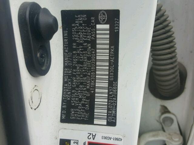 4T1BK3DB1BU390047 - 2011 TOYOTA AVALON BAS WHITE photo 10