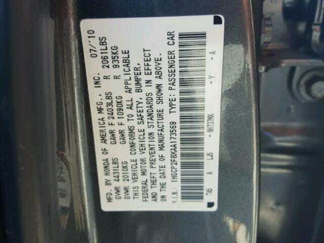 1HGCP2F8XAA173569 - 2010 HONDA ACCORD EXL GRAY photo 10