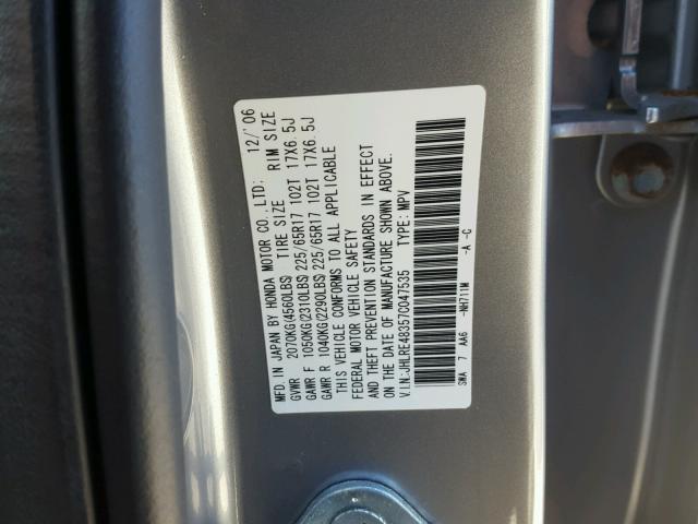 JHLRE48357C047535 - 2007 HONDA CR-V SILVER photo 10