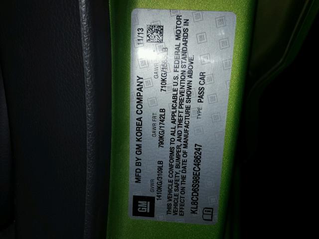 KL8CD6S98EC486247 - 2014 CHEVROLET SPARK 1LT Зеленый фото 10